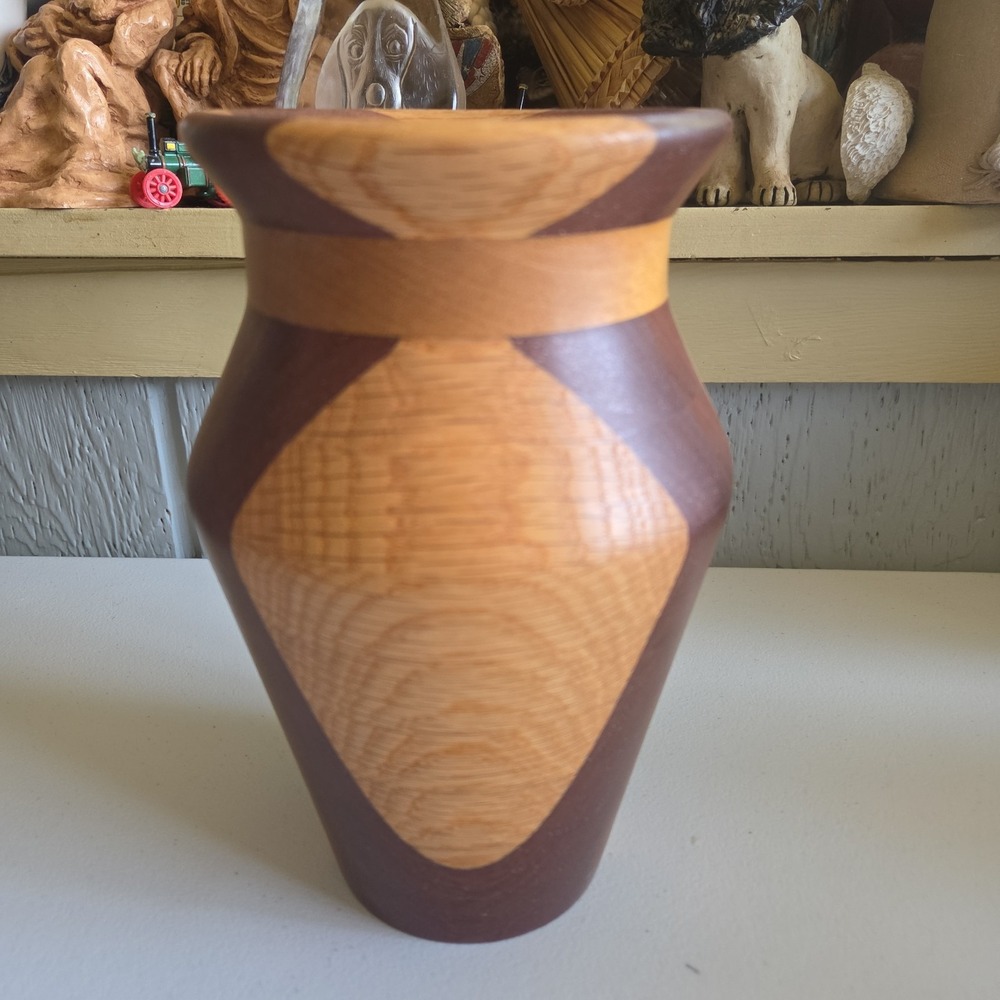 Segmented Wood Vase By Benzel 8" Hand Crafted Multi-Wood Color Beauty Modern